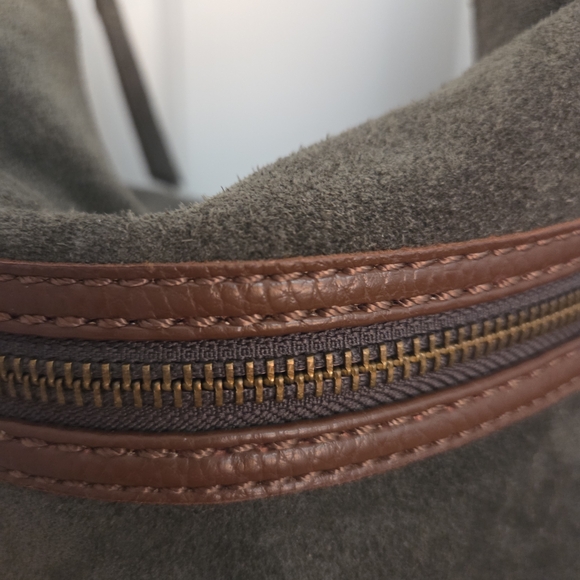 The Sak Olive Green Suede Shoulder Bag with Brown Leather Trim - Picture 6 of 16